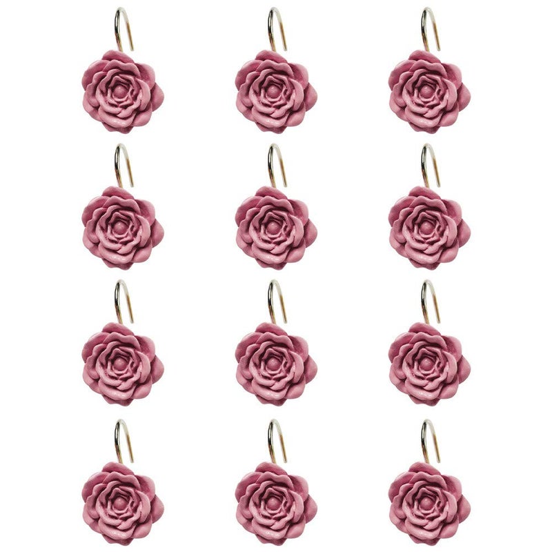 Twofishes Pink Rose Shower Curtain Hooks Set of 12 Pink Rose Flower Shower Rings Pack of 12 - Image 4